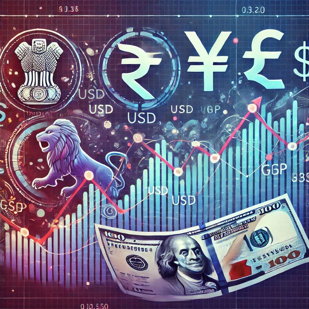 currency-exchange-risk-nri-investments.jpg Graph showing fluctuating currency exchange rates with rupees and foreign currencies.